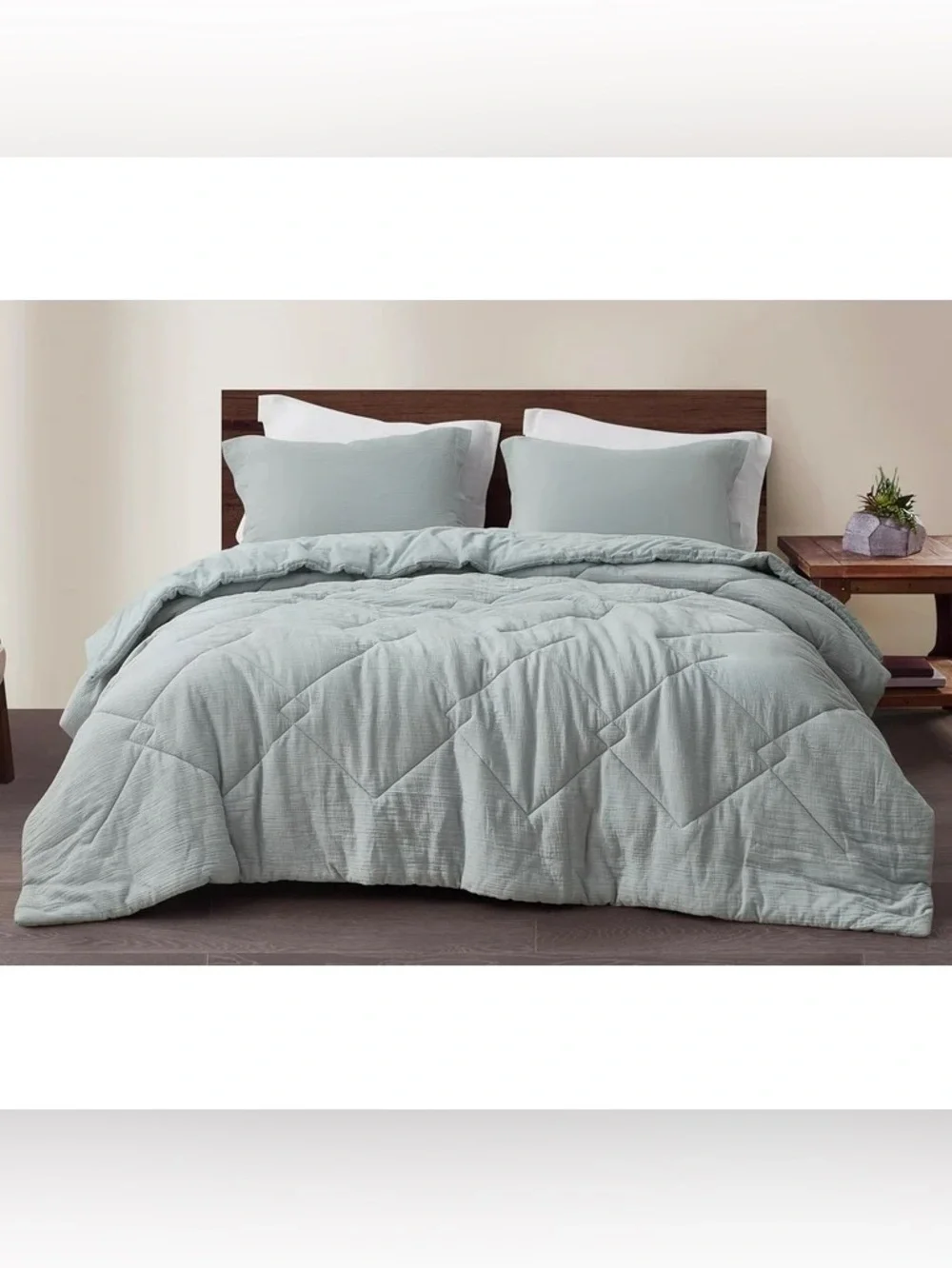 Light blue king 3 piece Quilted Comforter Set 100% cotton